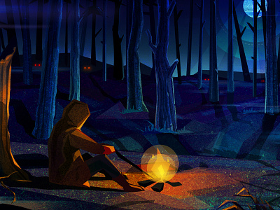 Bravehood bravehood camp forest illustration light moonlight night wolf