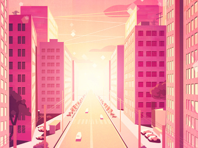 Wolf Kingdom cityscape concept illustration light pink