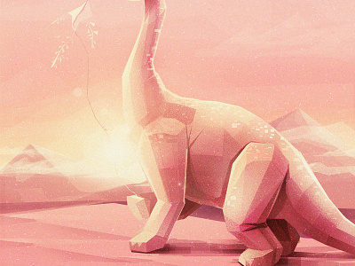 Apatosaurus dinosaur dust illustration light pink sun