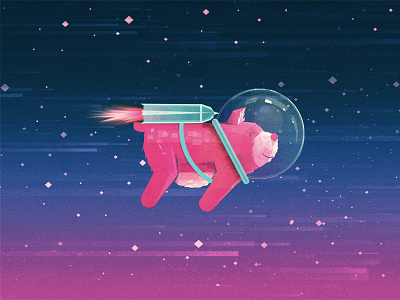 Pink Space Terrier (very rare) bigfest dog illustration jet pack space stars