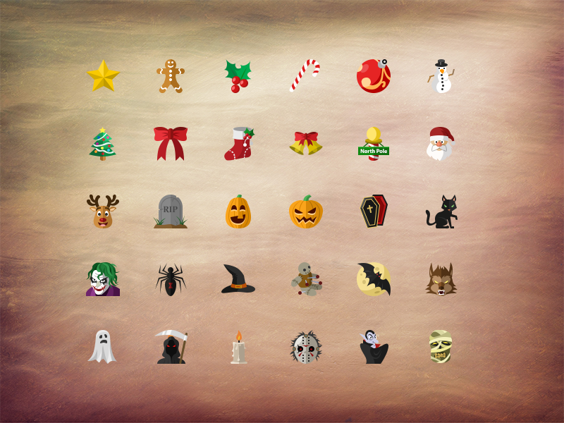 Christmas & Halloween icon pack flat iconset freebie free psd layered christmas halloween