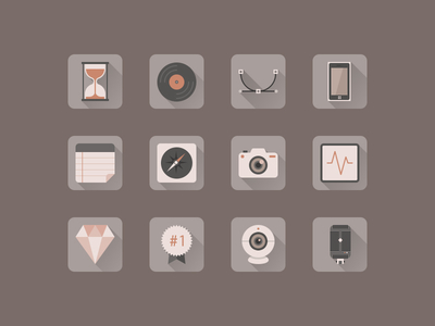 Vintage icons part 2 brown camera chart epic flat icons notes phone safari square time vintage