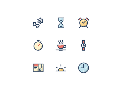 Time management icons alarm clepsydra coffee free freebie gauges icons psd schedule time watch