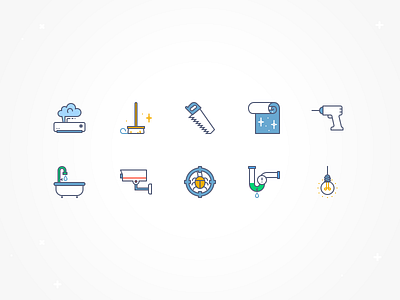 Service icons set ac brush drill epic icons epiccoders home repair service sewage shower