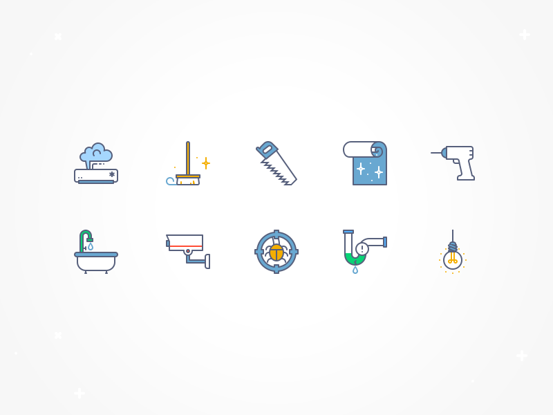 Service icons set epic icons epiccoders shower ac brush drill sewage service repair home