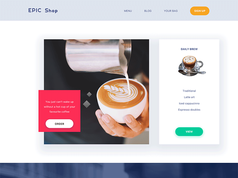 Shop UI Homepage coffee design header homepage illustration menu shop ui uix vector