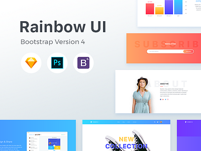 Rainbow UI kit with Bootstrap 4 theme bootstrap 4 bootstrap theme colorful psd rainbow sketch stripe ui elements ui library uikit web kit