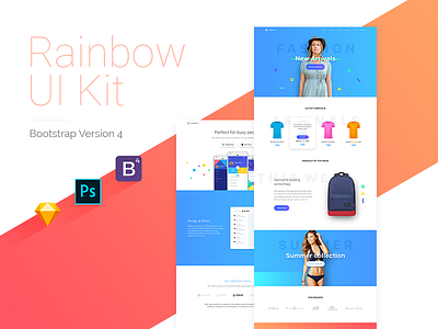 Rainbow kit with Bootstrap 4 theme 4 bootstrap colorful elements psd rainbow sketch stripe theme ui uikit