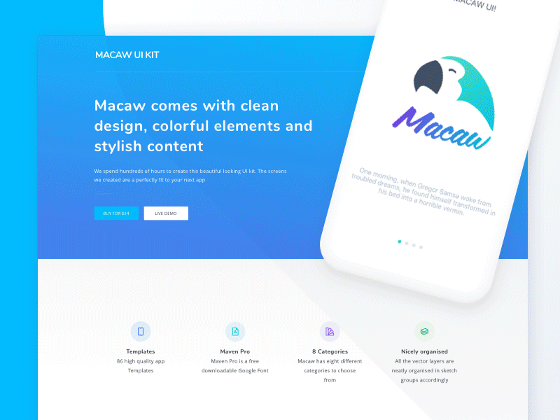 Landing pages variations ui kit green blue sketch web-app design react-native ios android variations macaw landing