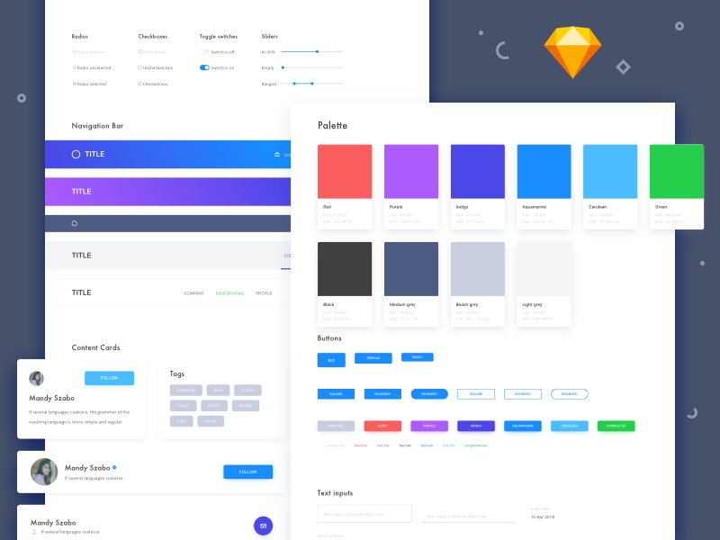 Creative elements "Sketch symbols" kit forms icons modals colors download sample freebie symbols sketchapp ui kit elements creative