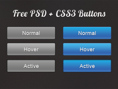 Dribbble Debut active blue button css css3 debut free free psd gray hover normal psd states