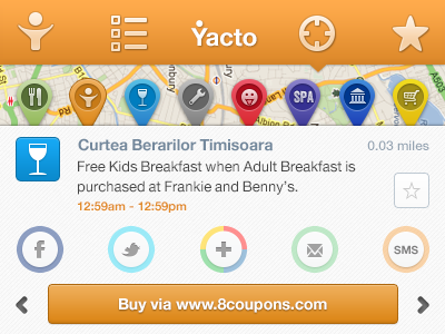 Yacto Mobile Ui app drinks elements favorite fun icons interface list mobile nearby service shop social spa star tags target tourism ui ux yacto