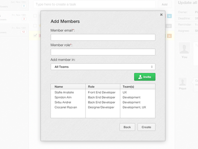 Add Member Modal app data table invite mobile modal planix popup table ui ux