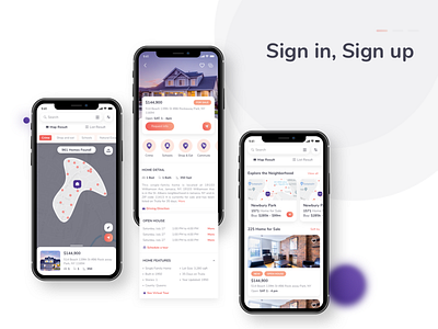 Rent home UI Kit - sign in, sign up apartment design house kit mobile app real estate rent room template ui ux