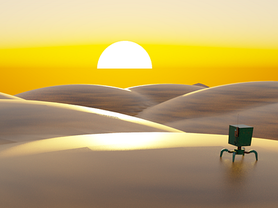 Robot watching sunset 3D