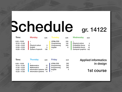 Schedule design helvetica indesign printing schedule swiss style typography university