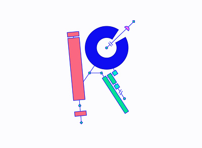 Techy R abstract alphabet design flat icon logo typography vector