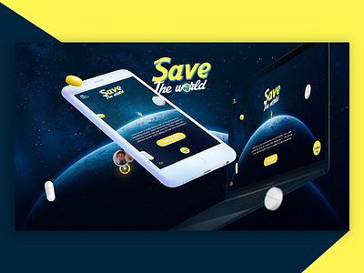 Save The World WIP blue doliprane galaxy game globe medicament pills ui yellow