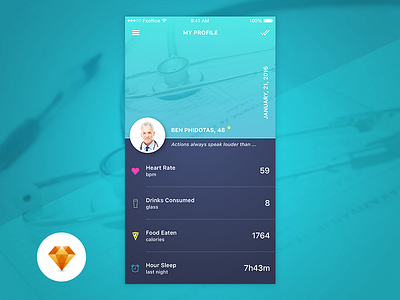 Profile Page Day72 My UI/UX Free Sketch App Challenge daily ui day100 day72 doctor fitness freebie profile sketch sketchapp social sport ui