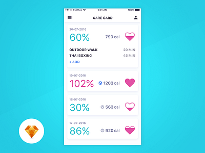 Care Card - Day90 My UI/UX Free SketchApp Challenge