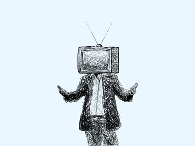 Television Head design illustration lineart scribble tech