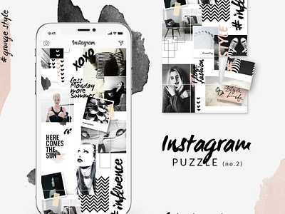 Instagram PUZZLE template - Grunge blogger kit branding collage fashion grid layout grunge insta grid instagram posts instagram puzzle social media posts socialmedia style tileable