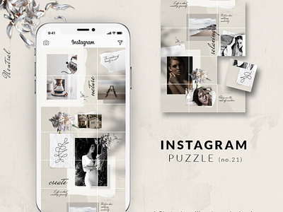 Instagram Puzzle template - Neutral blogger kit branding collage design fashion gridlayout instagram posts instagram puzzle instagram templates instagrid lifestyle minimal modern moodboard neutral papers social media kit social media pack social media posts tileable