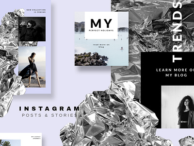 Instagram Post & Story templates - Silver Foil