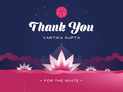 Hello Dribbble hello dribbble hello world illustration india lotus flower temple thank you card vector water lily
