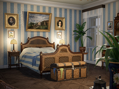 Russian Bedroom 3d art assets assetstore bedroom design environment art furniture house interior manor mansion props russian unreal engine 4