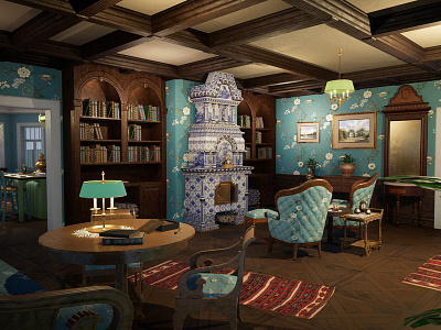 Russian Living Room 3d art assets assetstore design environment art fireplace furniture house interior living room manor mansion props russian unreal engine 4