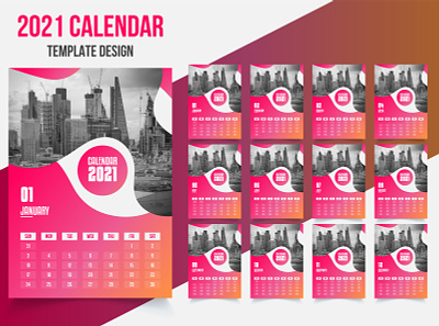 2021 Calendar Template Design business flyer design calendar 2021 calendar design corporate flyer desk calendar illustration wall calendar