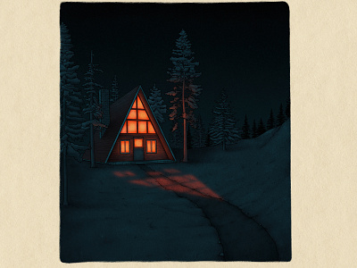 Cozy A-Frame in the Woods illustration landscape procreate texture vintage