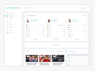 Transfer Market dashboard design football market transfer ui ux web