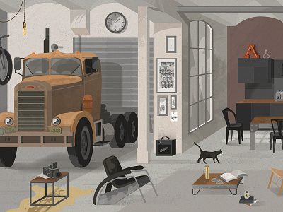 Truck loft architecture automotive illustration interior