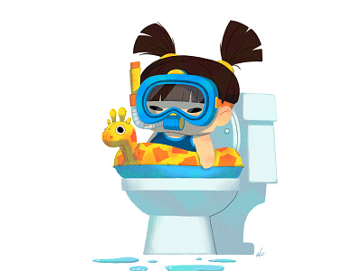 Baby Us: Toilet Girl baby baby shower girl humorous illustration kids nolen lee potty potty training scuba toilet