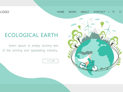 Ecological Earth design earth eco ecology energy girl and bike homepage illustration website
