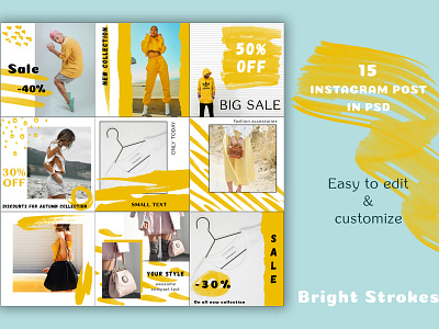 Bright Strokes - Social Media Pack ads banner blog blogger kit blogger template bright strokes discount instagram lifestyle minimal modern online marketing photoshop sale social media pack storie story strokes template trendy