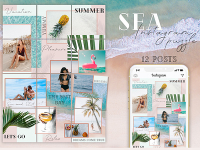 SEA - Instagram Puzzle beach instagram instagram template photoshop puzzle sea seamless social media summer template