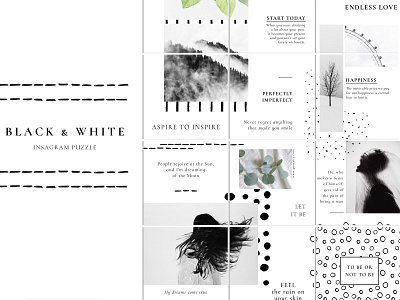 Black & White - Instagram Puzzle banner blog design geometry girl instagram instagram template minimalism photoshop post puzzle seamless social media template watercolor strokes