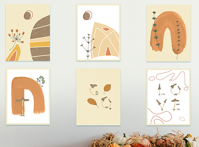 Warm Autumn. Pre-Made Card abstract shapes alphabet autumn autumn illustrations cards design elements geometry letters from mushrooms mushrooms plants rabuga set of vector elements vector illustration warm colors