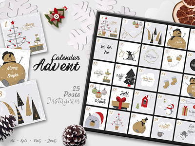 Advent Calendar for Instagram advent calendar banner blog christmas design illustrations instagram instagram posts merry christmas new year progeny snow social media template winter