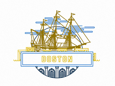 Boston: Travel Badge architecture badge boat boston city drawing flat illustration lines ship travel vector