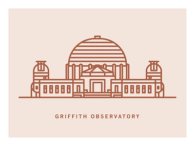 Griffith Observatory architecture building flat icon line vector