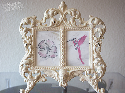 Real Tattoo in a Frame flower frame hummingbird pink skull tattoo victorian