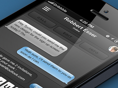 Messenger keyboard app dark ui invite ios iphone messenger ui user interface