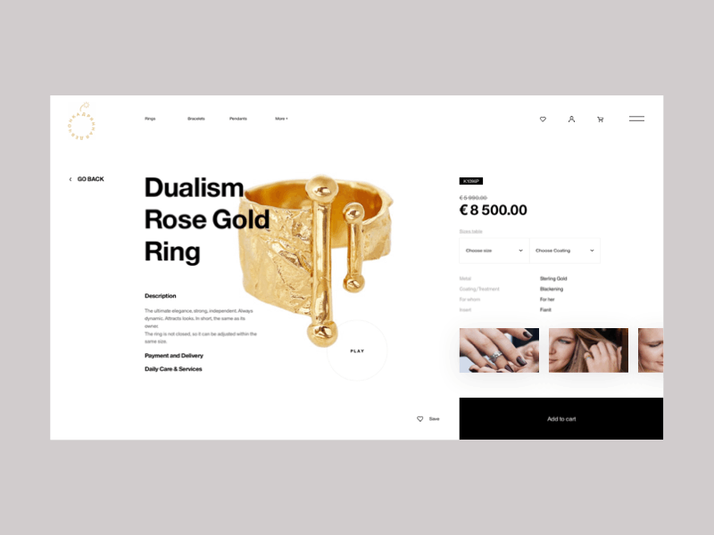 DRYAN PROJECT — Product Page animation clean design e commerce gold grid helvetica interaction interface jewelery jewelry minimal principle product page store typography typography design ui ux web