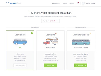 Goomie Plans car cloud goomie illustration plans prices pricing ui ux web