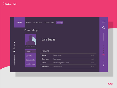 Settings - Daily Ui - 007 dailyui dailyui007 dailyuichallange design settings settings page website