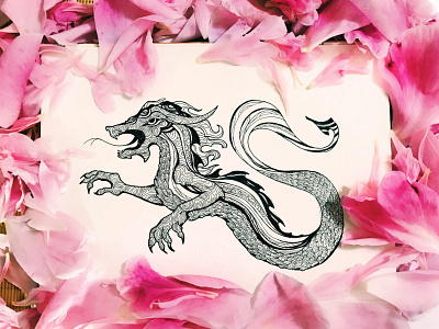 Dragon of the lake art dragon graphic illustration liner pen sketch